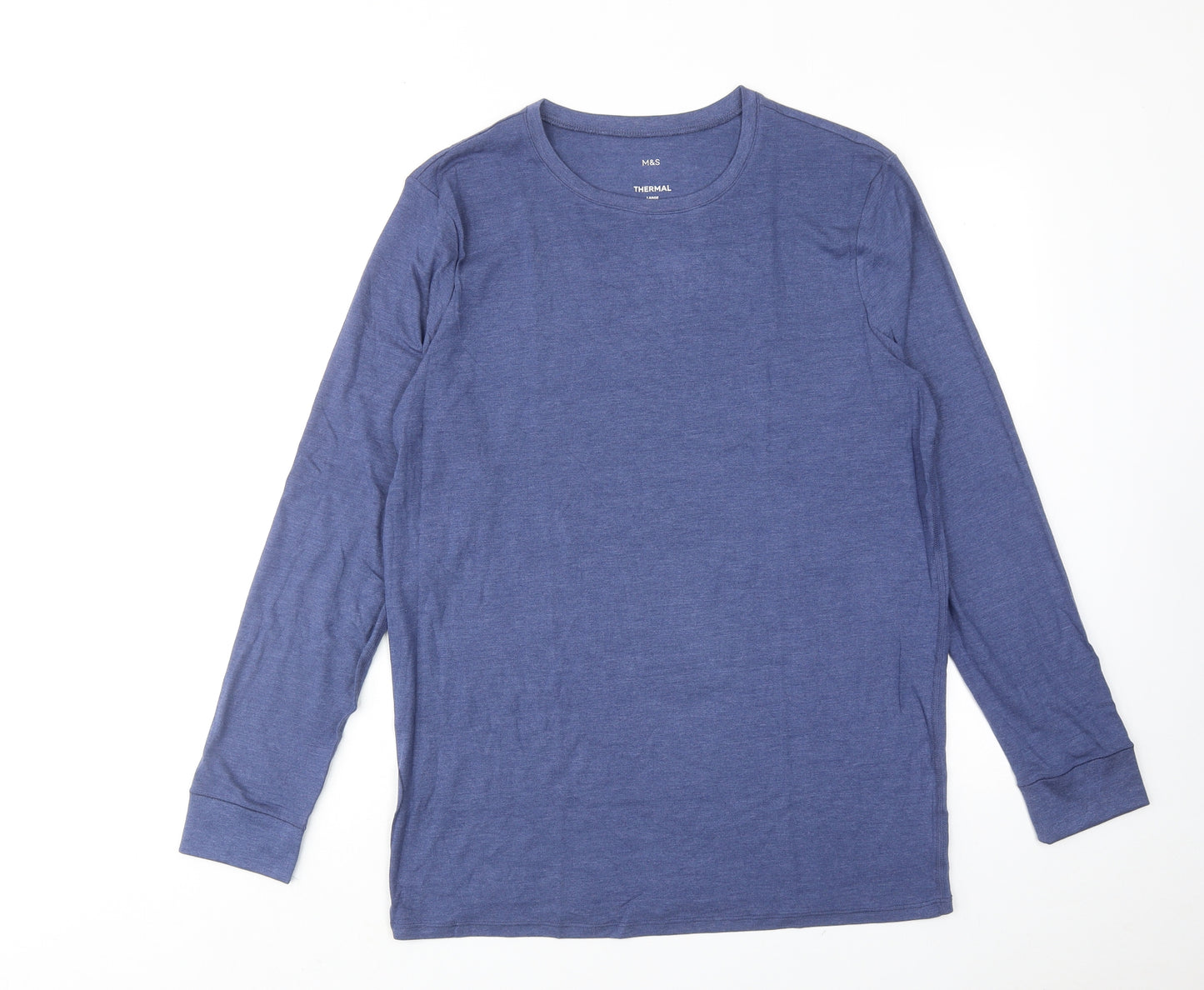 Marks and Spencer Mens Blue Viscose T-Shirt Size L Round Neck