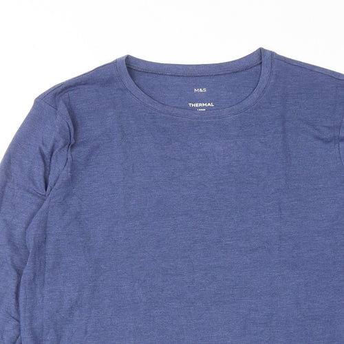 Marks and Spencer Mens Blue Viscose T-Shirt Size L Round Neck