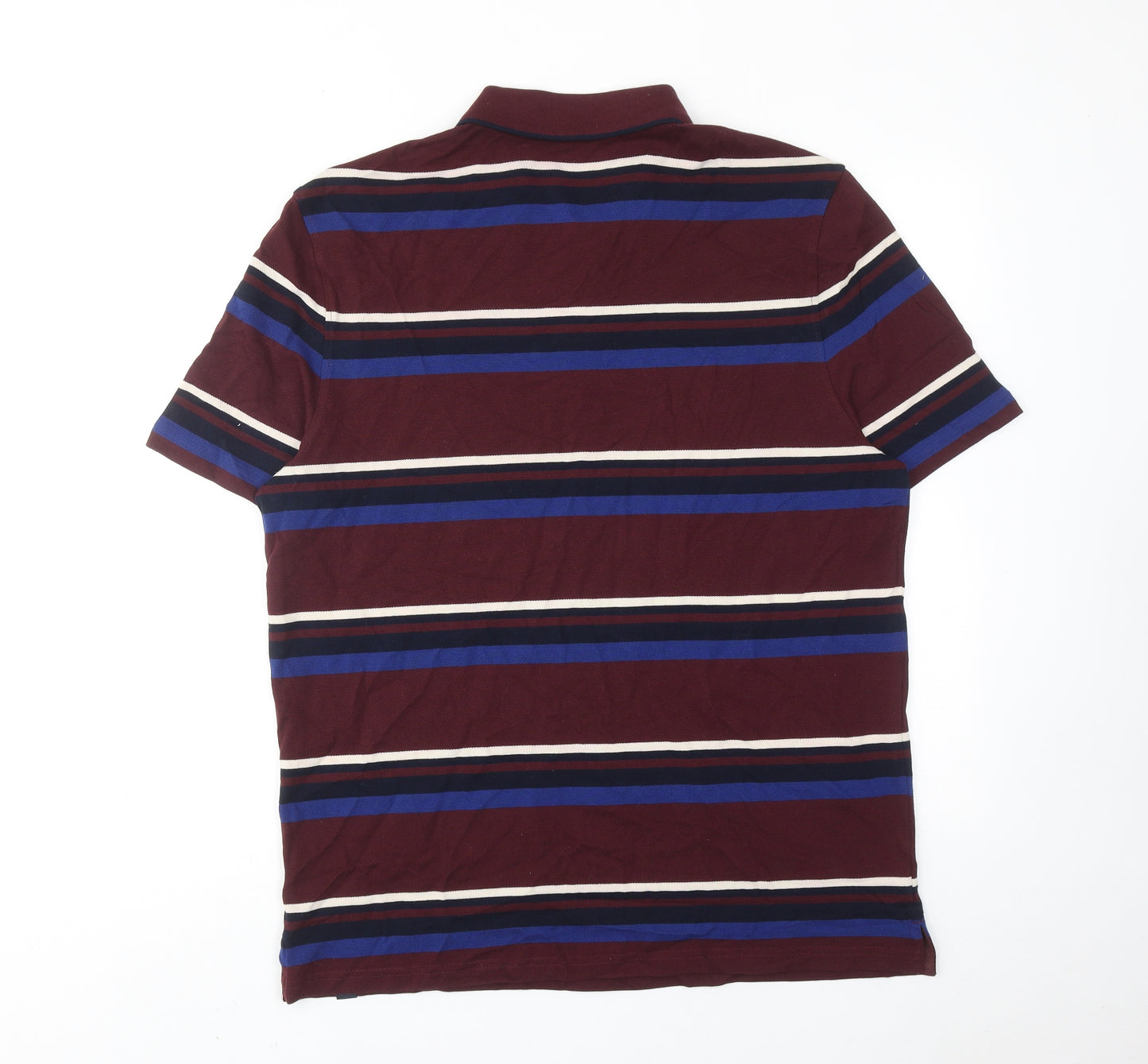Marks and Spencer Mens Red Striped Cotton Polo Size L Collared Button
