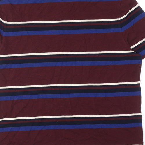 Marks and Spencer Mens Red Striped Cotton Polo Size L Collared Button