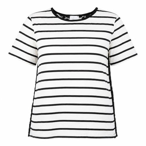 ASOS Womens White Striped Viscose Basic T-Shirt Size 12 Round Neck - Lace Details