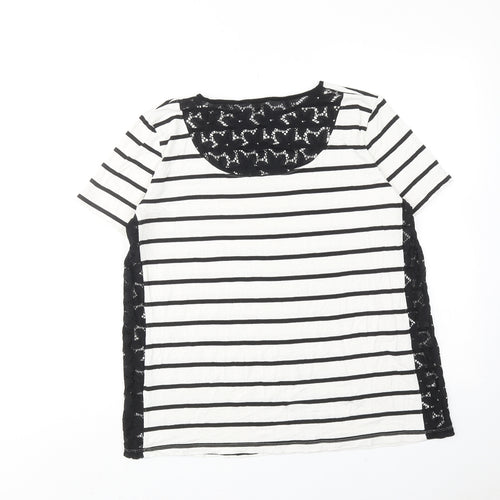 ASOS Womens White Striped Viscose Basic T-Shirt Size 12 Round Neck - Lace Details