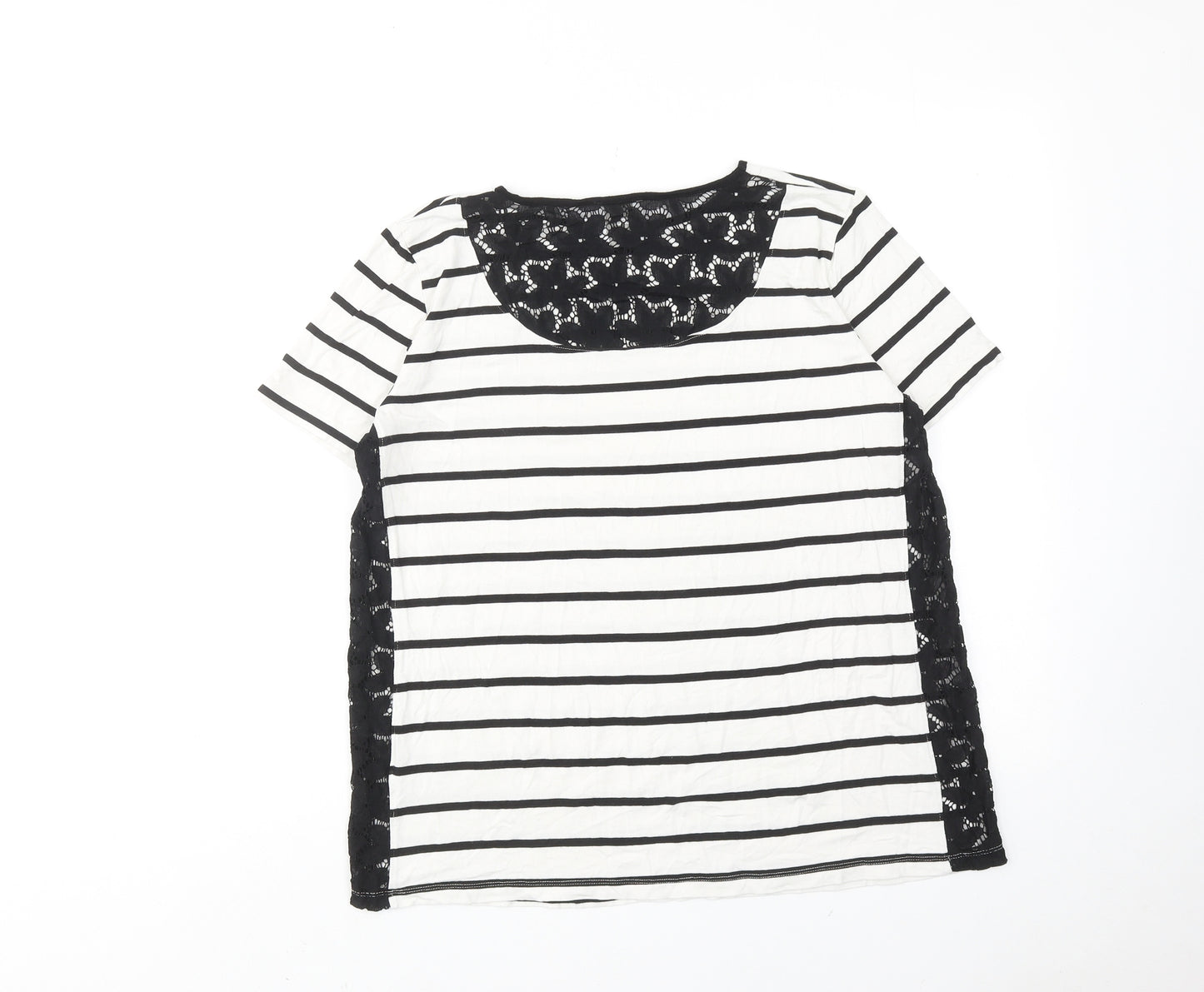 ASOS Womens White Striped Viscose Basic T-Shirt Size 12 Round Neck - Lace Details