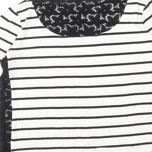 ASOS Womens White Striped Viscose Basic T-Shirt Size 12 Round Neck - Lace Details
