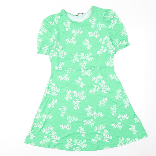Marks and Spencer Womens Green Floral Viscose Fit & Flare Size 10 Round Neck Pullover
