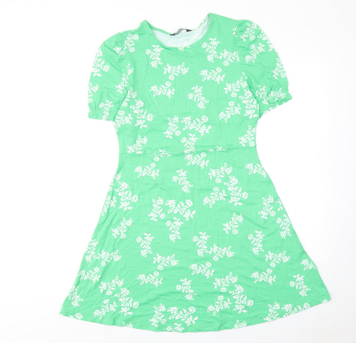 Marks and Spencer Womens Green Floral Viscose Fit & Flare Size 10 Round Neck Pullover