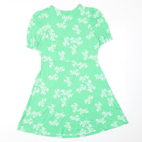Marks and Spencer Womens Green Floral Viscose Fit & Flare Size 10 Round Neck Pullover