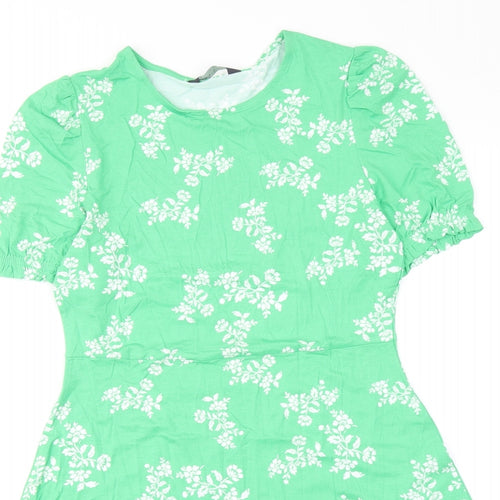 Marks and Spencer Womens Green Floral Viscose Fit & Flare Size 10 Round Neck Pullover