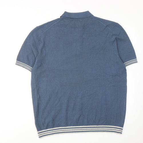 Marks and Spencer Mens Blue Cotton Polo Size 2XL Collared Button