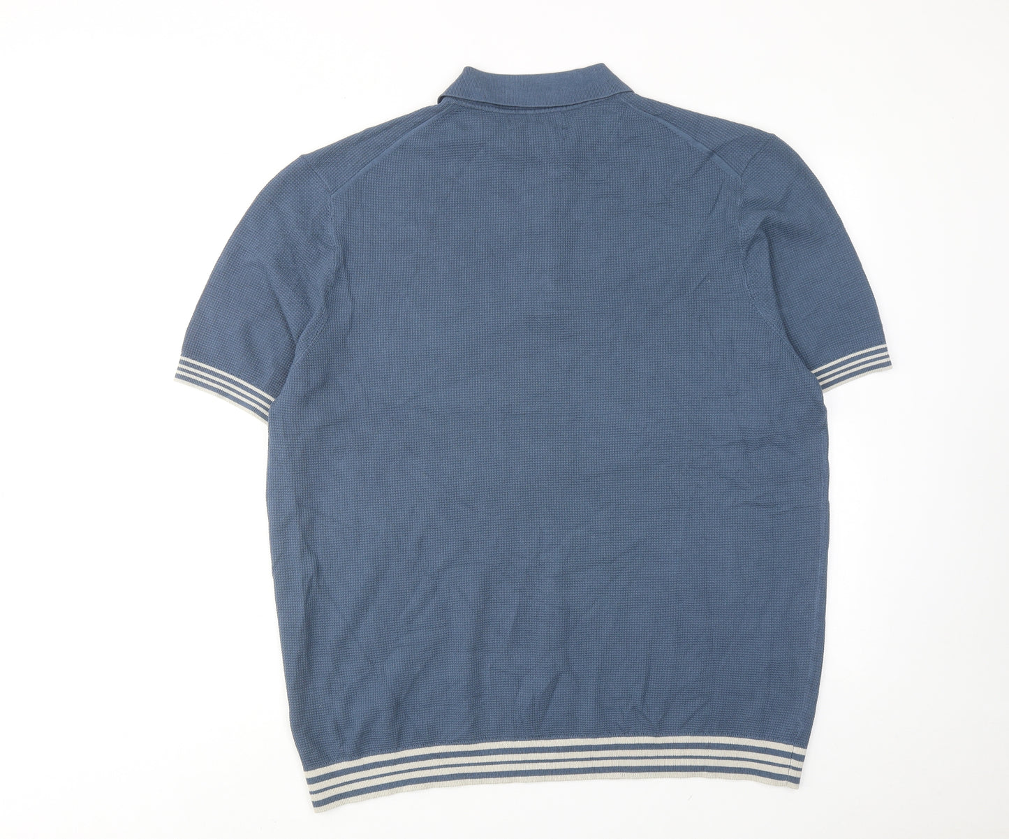 Marks and Spencer Mens Blue Cotton Polo Size 2XL Collared Button