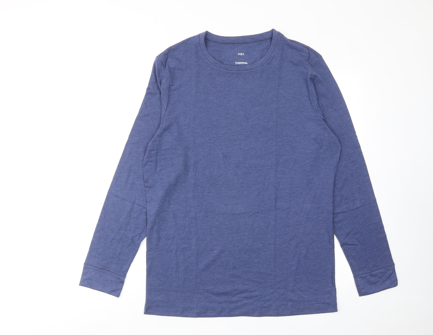Marks and Spencer Mens Blue Viscose T-Shirt Size L Round Neck