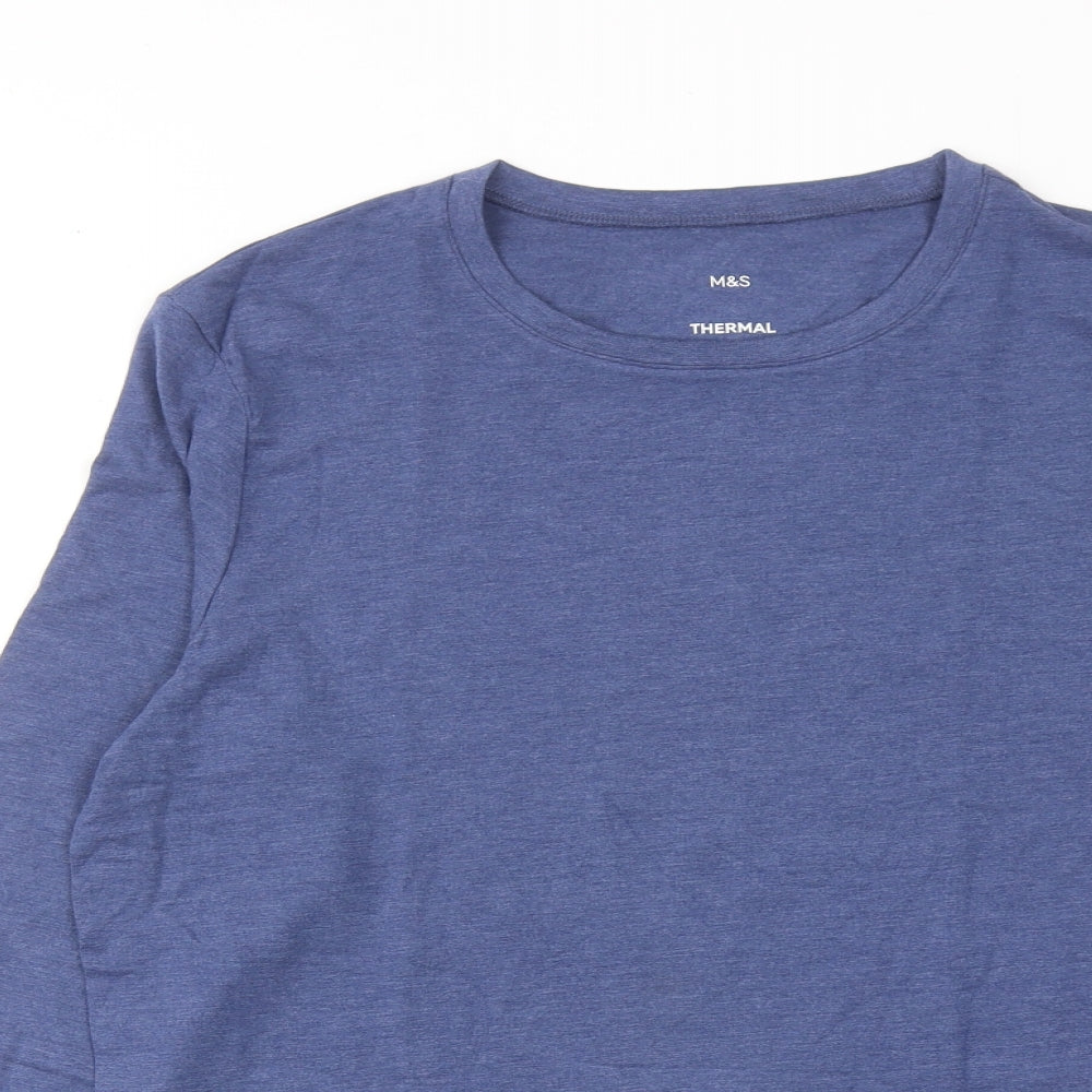 Marks and Spencer Mens Blue Viscose T-Shirt Size L Round Neck