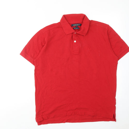 Under Blue Mens Red Cotton Polo Size L Collared Button