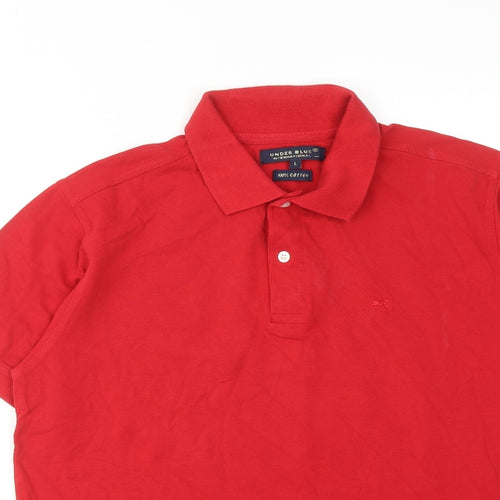 Under Blue Mens Red Cotton Polo Size L Collared Button