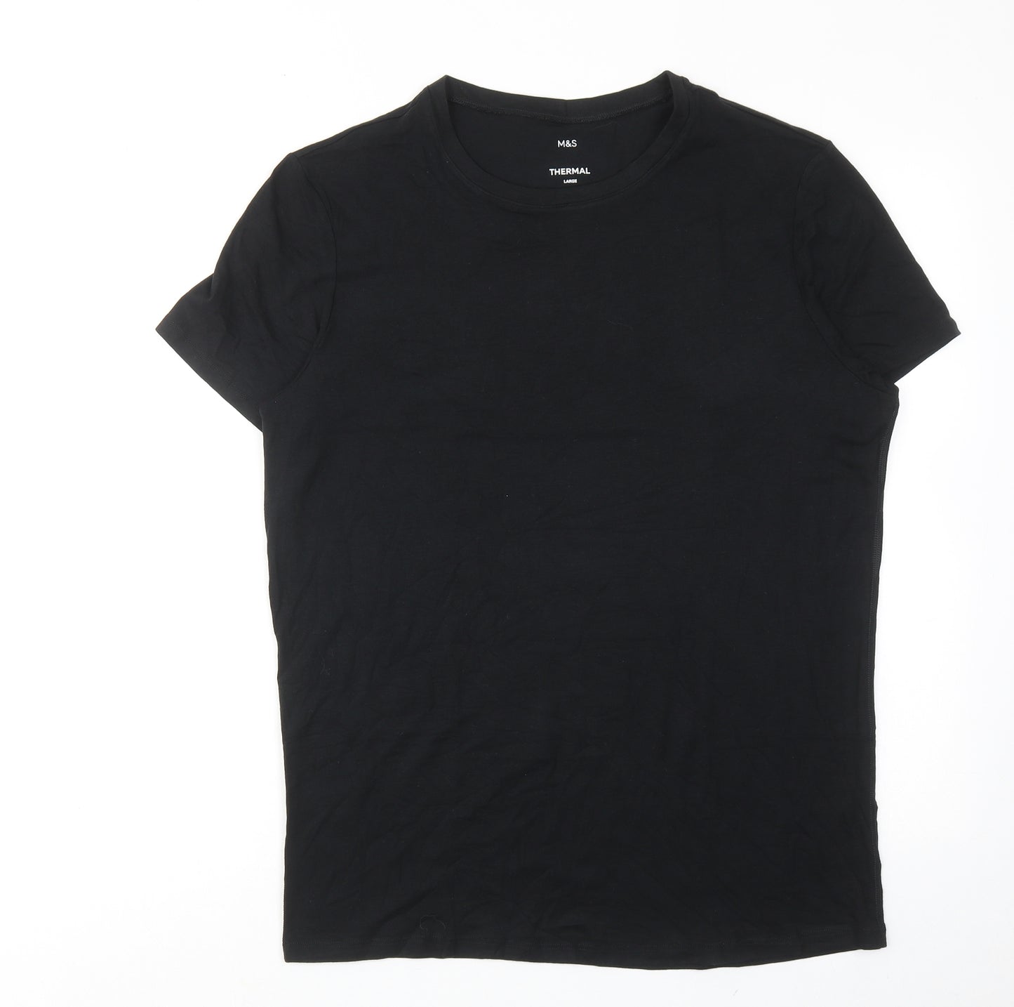 Marks and Spencer Mens Black Viscose T-Shirt Size L Round Neck