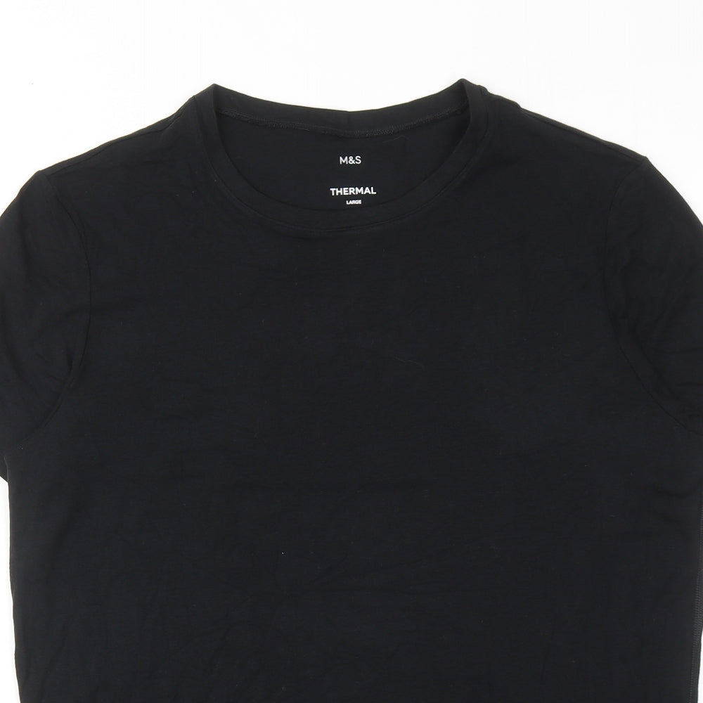 Marks and Spencer Mens Black Viscose T-Shirt Size L Round Neck