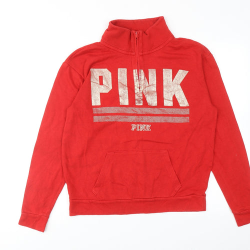 PINK Womens Red Cotton Pullover Sweatshirt Size XS Zip