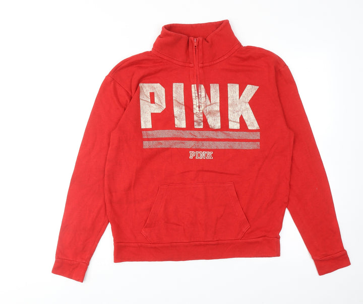 PINK Womens Red Cotton Pullover Sweatshirt Size XS Zip