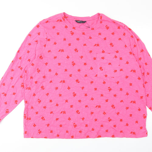 Marks and Spencer Womens Pink Floral Cotton Basic T-Shirt Size 24 Crew Neck