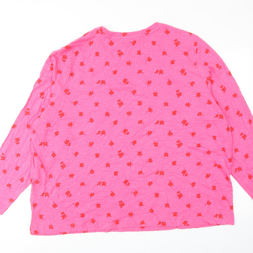 Marks and Spencer Womens Pink Floral Cotton Basic T-Shirt Size 24 Crew Neck