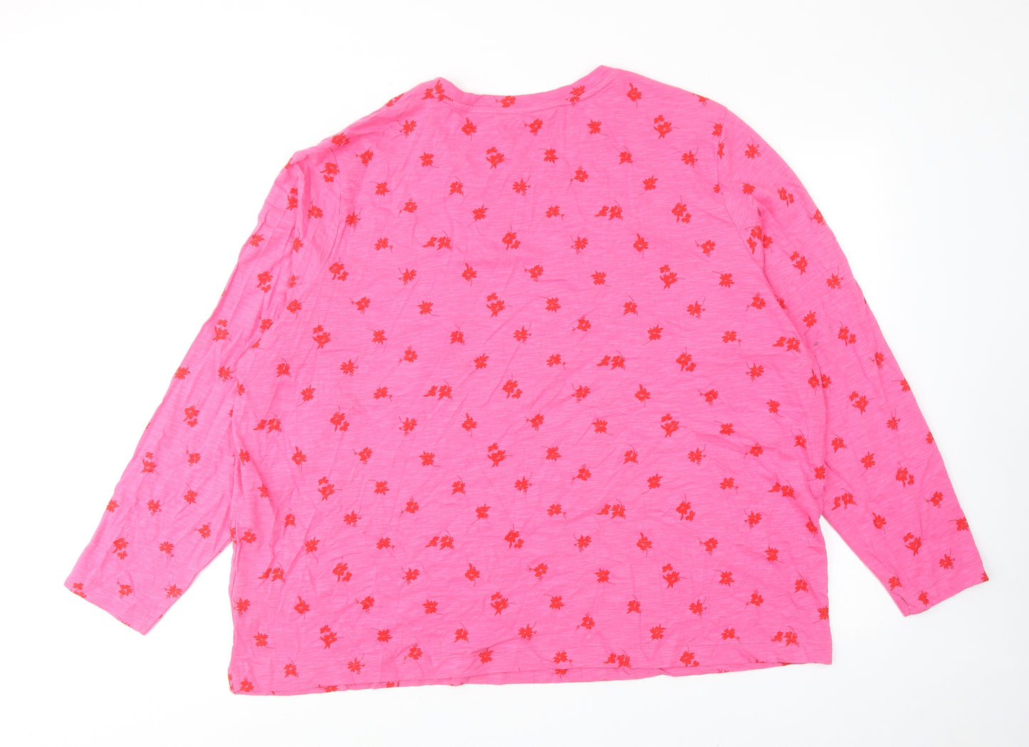 Marks and Spencer Womens Pink Floral Cotton Basic T-Shirt Size 24 Crew Neck