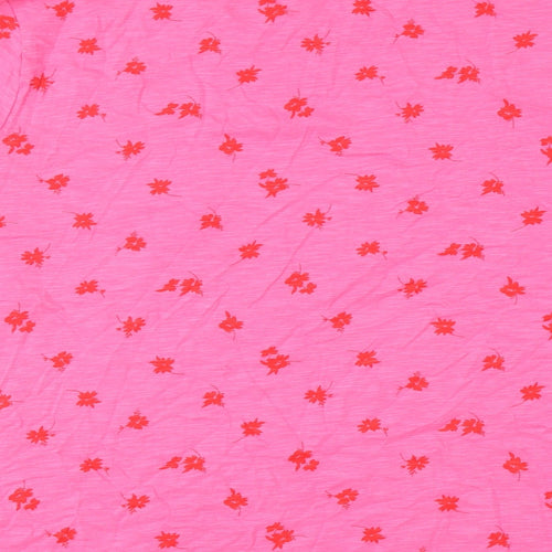 Marks and Spencer Womens Pink Floral Cotton Basic T-Shirt Size 24 Crew Neck