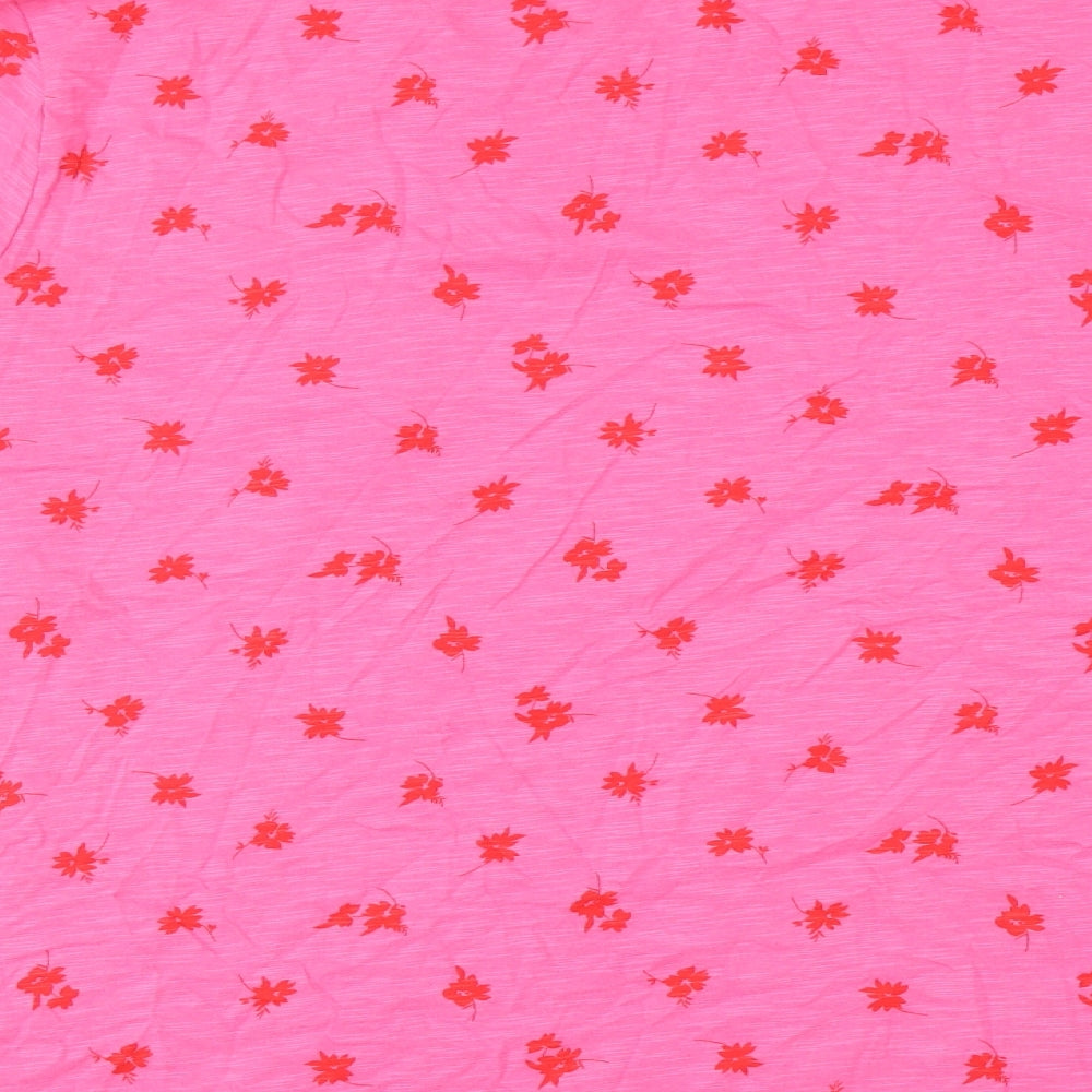 Marks and Spencer Womens Pink Floral Cotton Basic T-Shirt Size 24 Crew Neck
