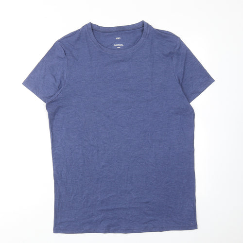 Marks and Spencer Mens Blue Viscose T-Shirt Size L Round Neck