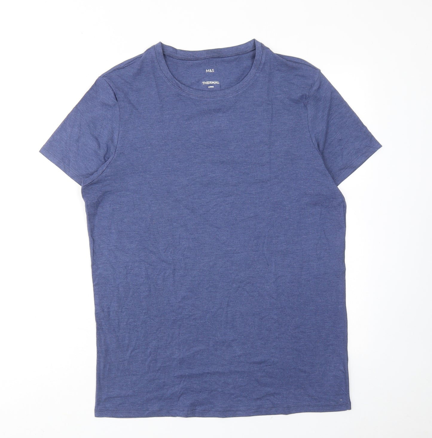 Marks and Spencer Mens Blue Viscose T-Shirt Size L Round Neck