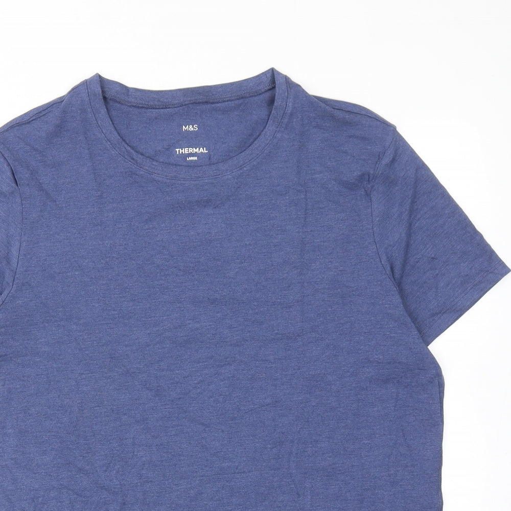 Marks and Spencer Mens Blue Viscose T-Shirt Size L Round Neck