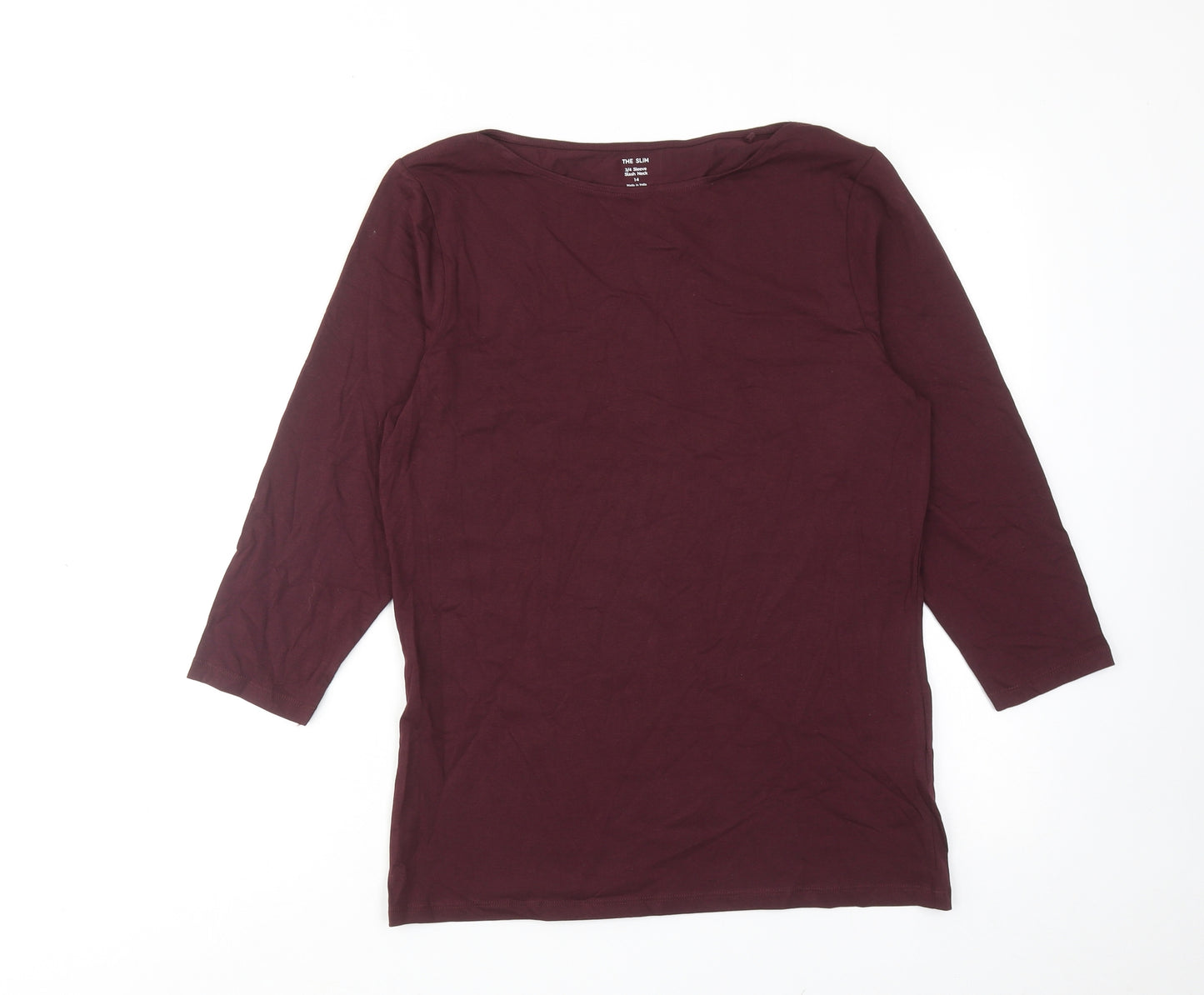 Marks and Spencer Womens Red Cotton Basic T-Shirt Size 14 Boat Neck
