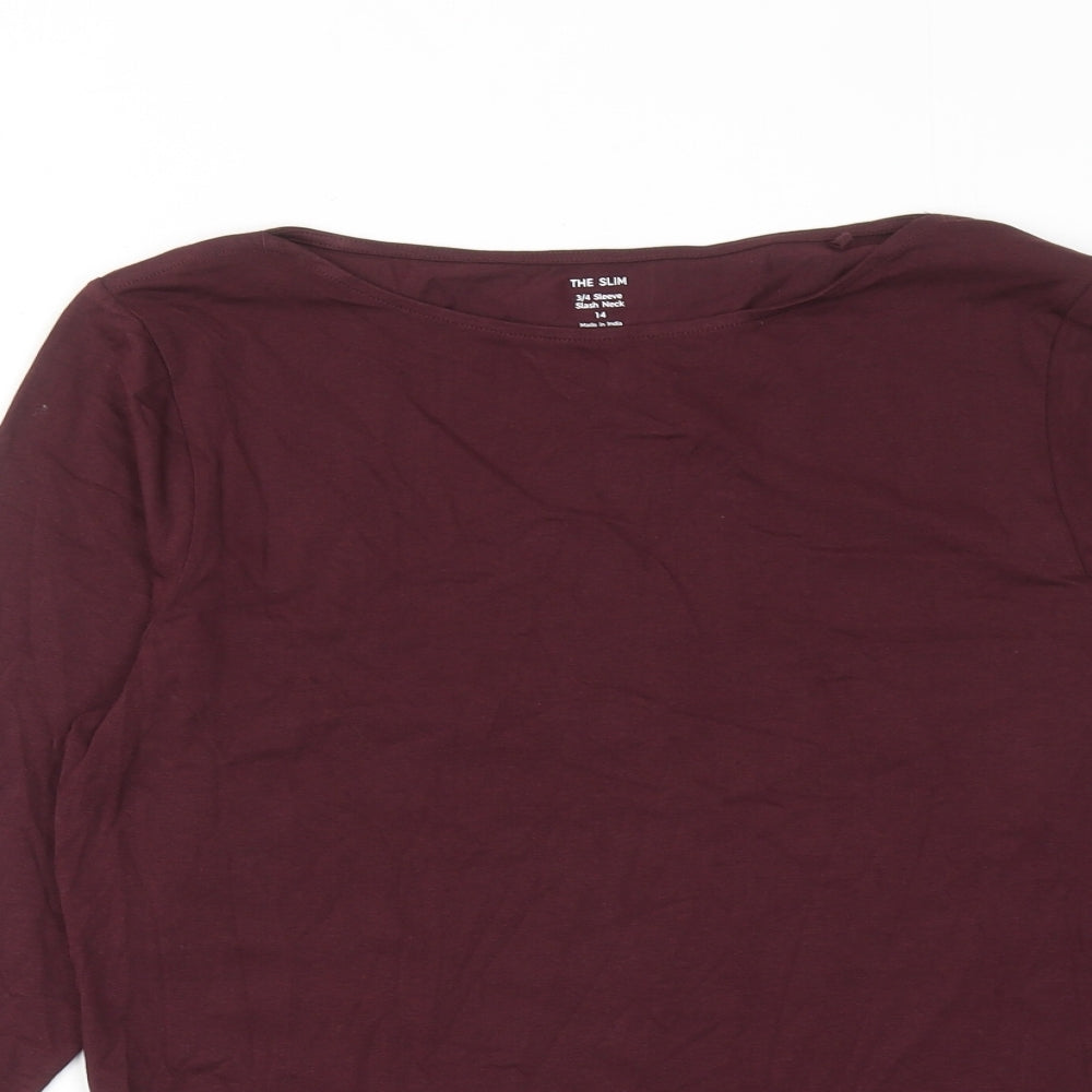 Marks and Spencer Womens Red Cotton Basic T-Shirt Size 14 Boat Neck