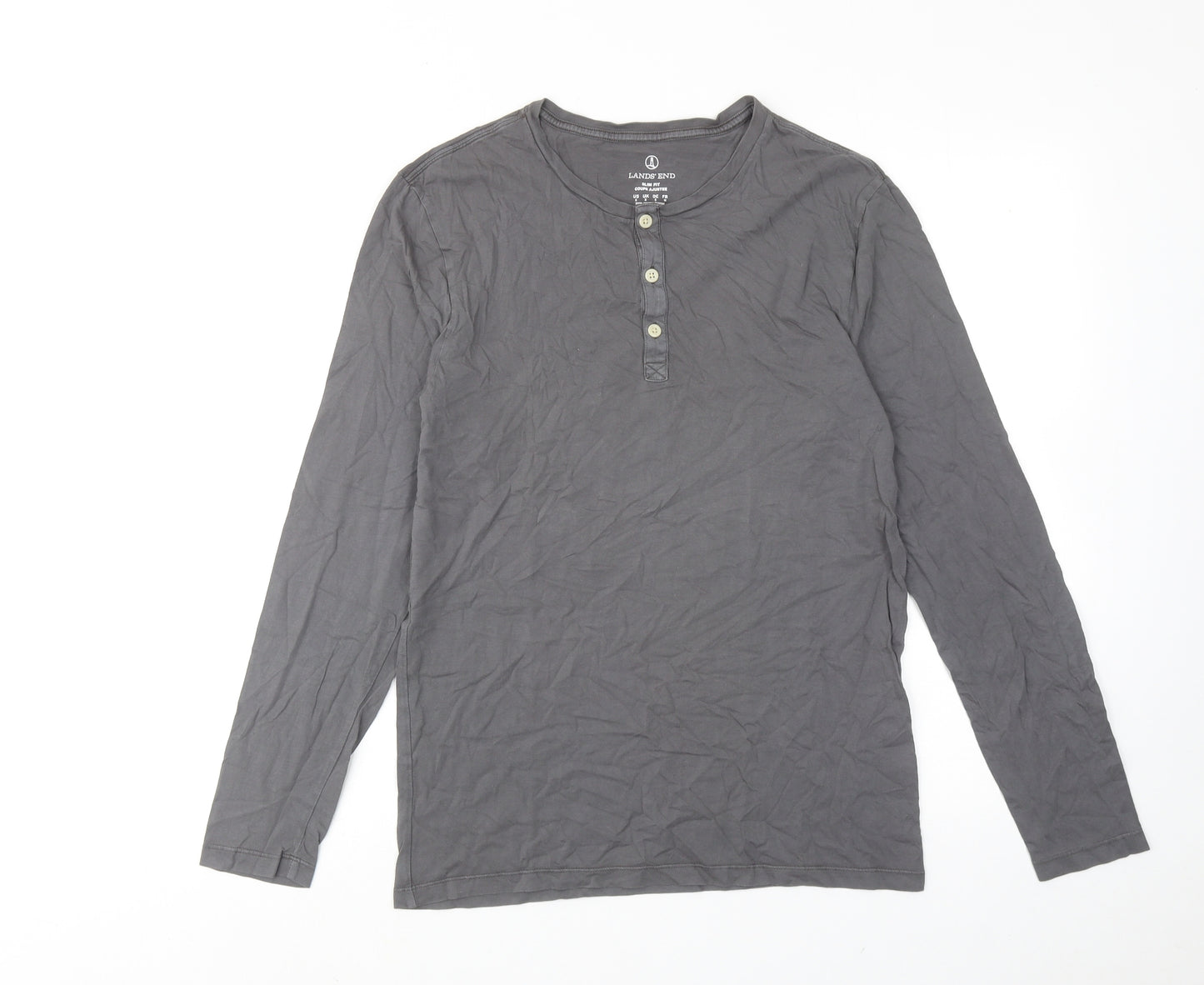 Lands' End Mens Grey Cotton T-Shirt Size S Round Neck