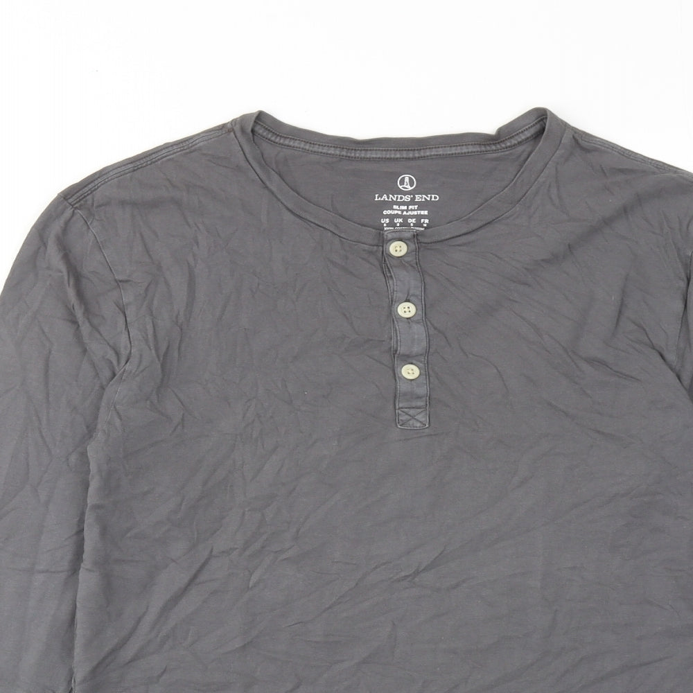 Lands' End Mens Grey Cotton T-Shirt Size S Round Neck