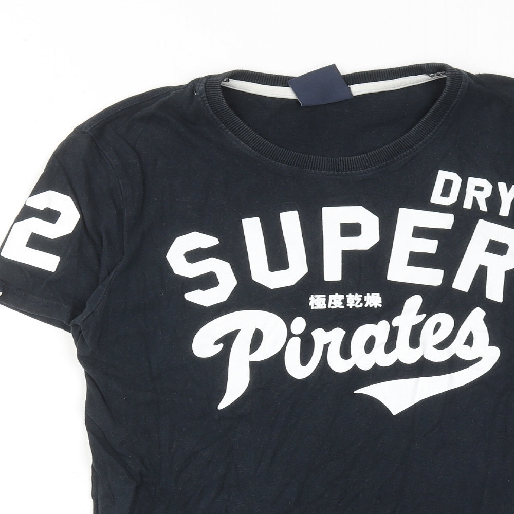 Superdry Mens Blue Cotton T-Shirt Size M Round Neck