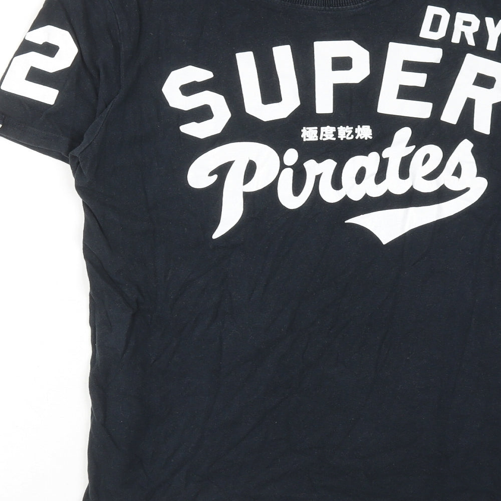 Superdry Mens Blue Cotton T-Shirt Size M Round Neck