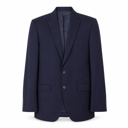 Front view of Marks & Spencer men’s blue polyester jacket suit jacket, size 42, regular
