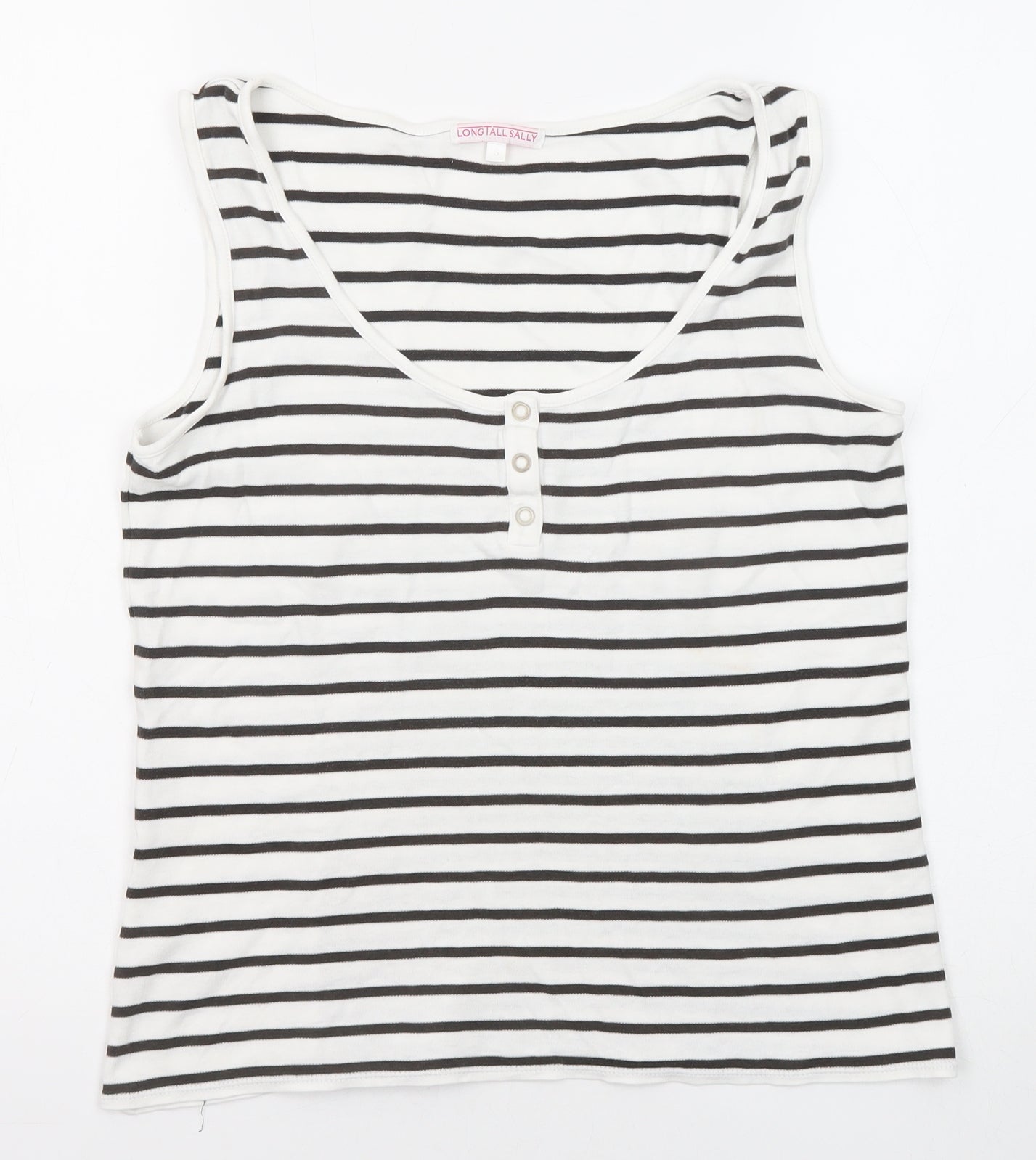 Long Tall Sally Womens Black Striped Cotton Basic Tank Size S Round Neck
