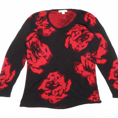 Precis Womens Black Round Neck Floral Viscose Pullover Jumper Size S
