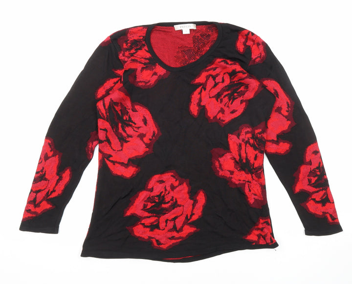 Precis Womens Black Round Neck Floral Viscose Pullover Jumper Size S