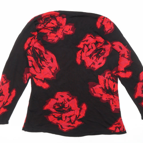 Precis Womens Black Round Neck Floral Viscose Pullover Jumper Size S