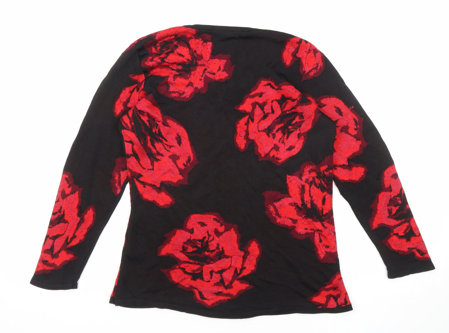 Precis Womens Black Round Neck Floral Viscose Pullover Jumper Size S
