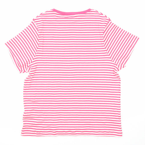 Marks and Spencer Womens Pink Striped Cotton Basic T-Shirt Size 20 Round Neck