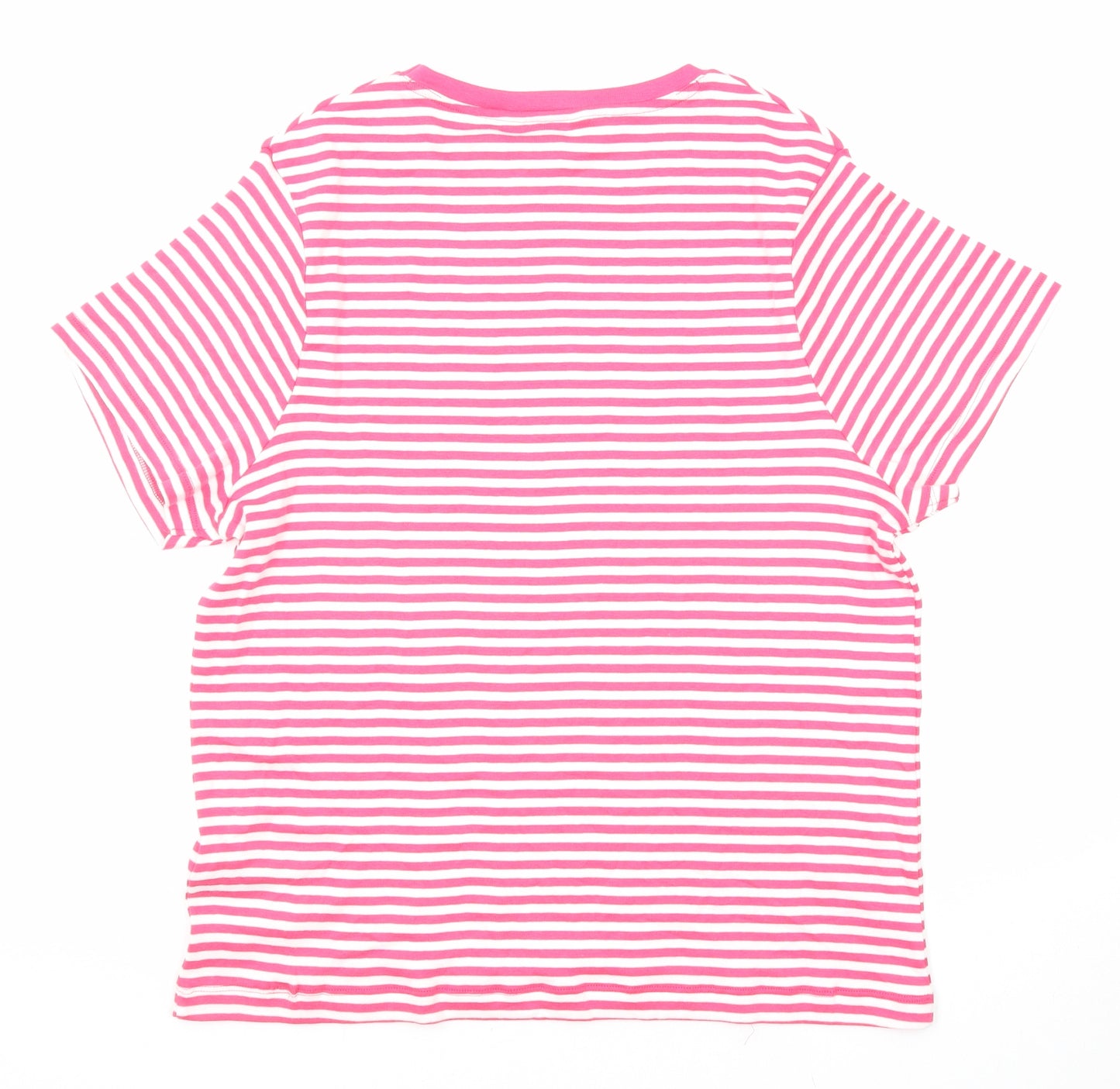 Marks and Spencer Womens Pink Striped Cotton Basic T-Shirt Size 20 Round Neck