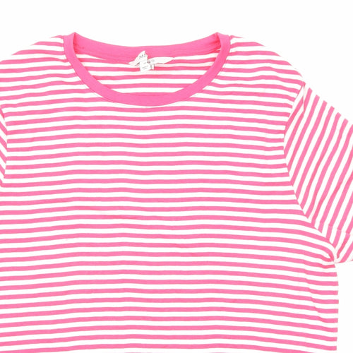 Marks and Spencer Womens Pink Striped Cotton Basic T-Shirt Size 20 Round Neck