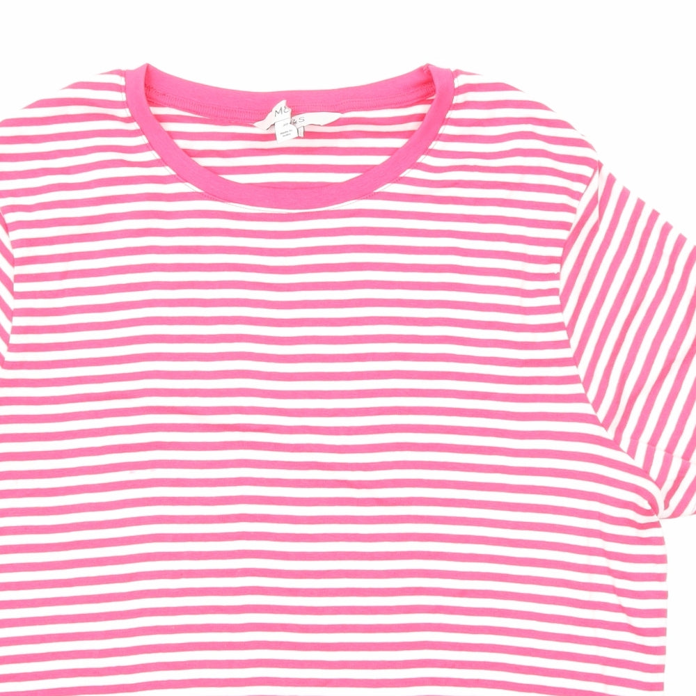 Marks and Spencer Womens Pink Striped Cotton Basic T-Shirt Size 20 Round Neck