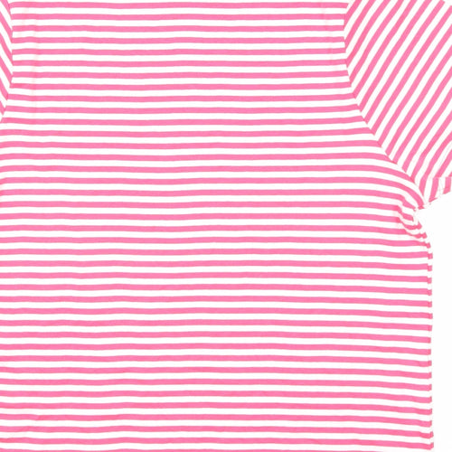 Marks and Spencer Womens Pink Striped Cotton Basic T-Shirt Size 20 Round Neck