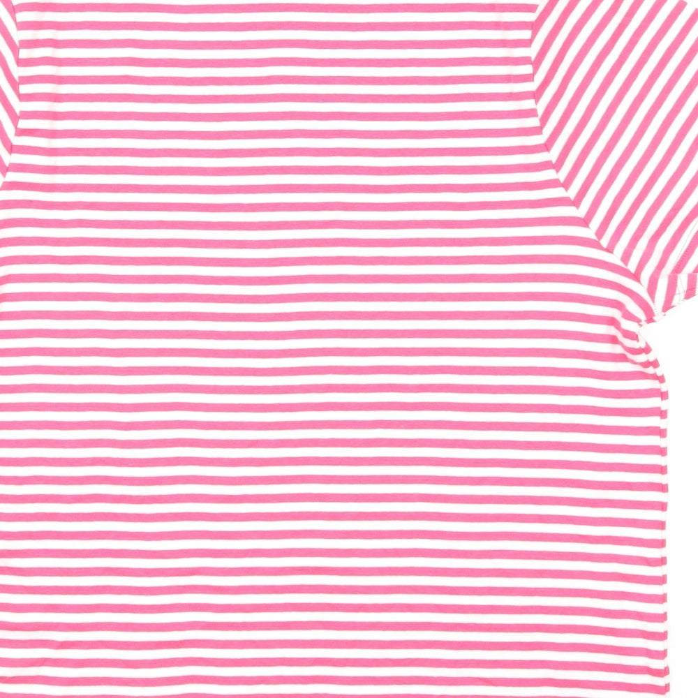 Marks and Spencer Womens Pink Striped Cotton Basic T-Shirt Size 20 Round Neck