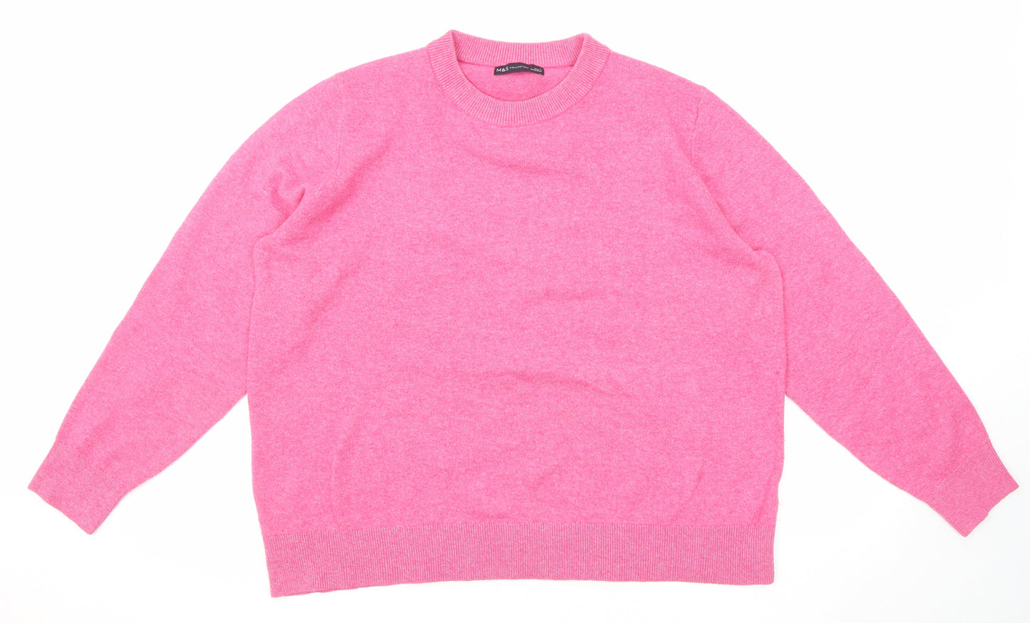 Marks and Spencer Womens Pink Round Neck Acrylic Pullover Jumper Size L
