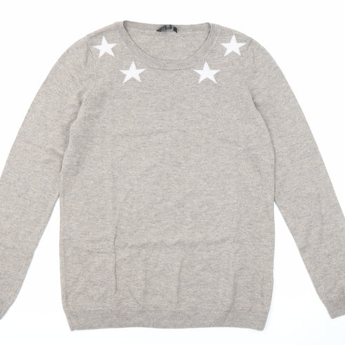 The White Company Womens Brown Round Neck Wool Pullover Jumper Size M - Stars